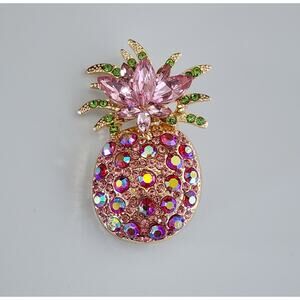 Pretty Pink Pineapple Brooch Rhinestone and Faux Jewels Fun Accent Piece